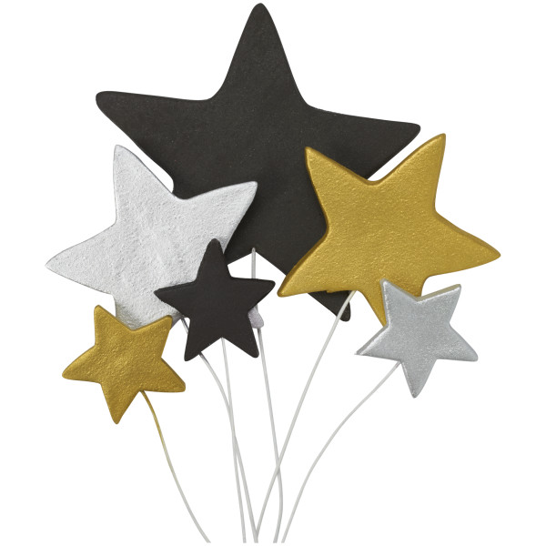 Gold, Silver & Black Stars Gum Paste Layon