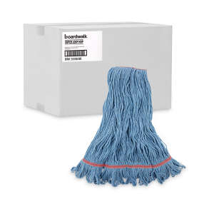 Boardwalk, Super Loop Synthetic Looped-End Wet Mop Head with 1" Headband, Large, Blue