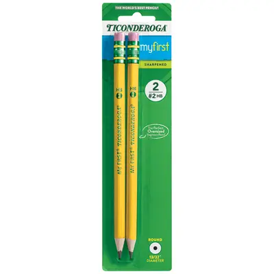 Ticonderoga My First Wood-Cased Pencils, Pre-Sharpened, #2 HB, Yellow, 2 Count