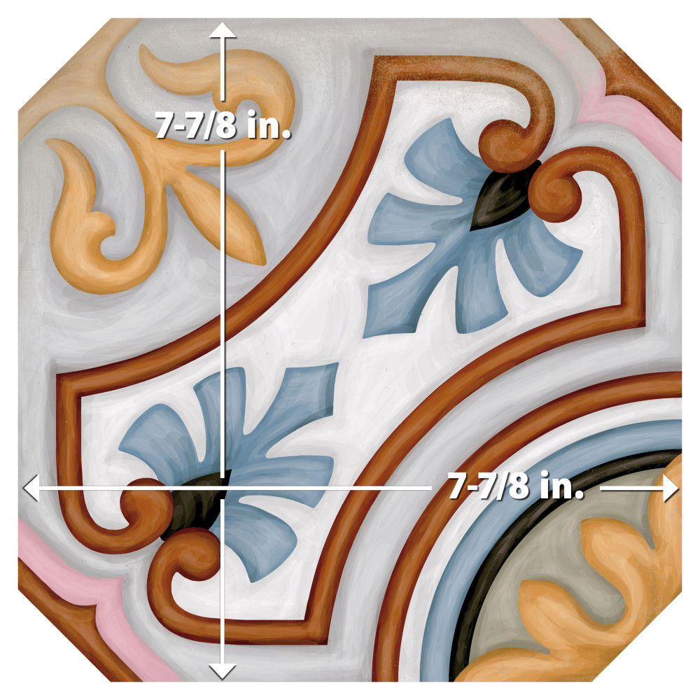 Vaudeville Octagon Deco Diglas 7-7/8 in. x 7-7/8 in. Porcelain Floor and Wall Tile