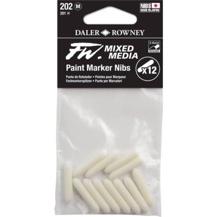 FW Ink Marker Replacement Nibs, Medium Round Tip, 2-4 mm, 12 Count