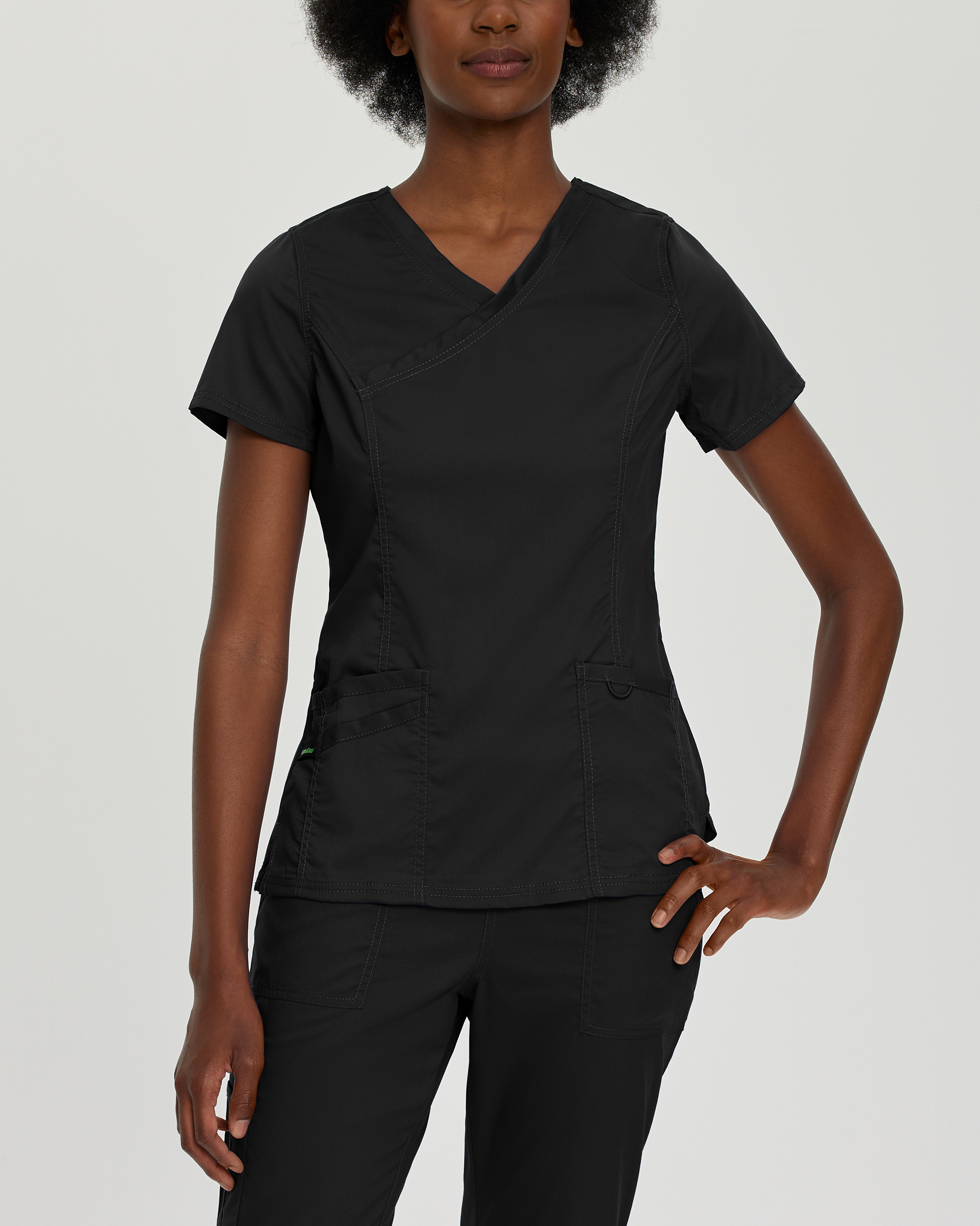 Landau ProFlex Women&#8216;s 3-Pocket Mock Wrap Neck Scrub Top-Landau