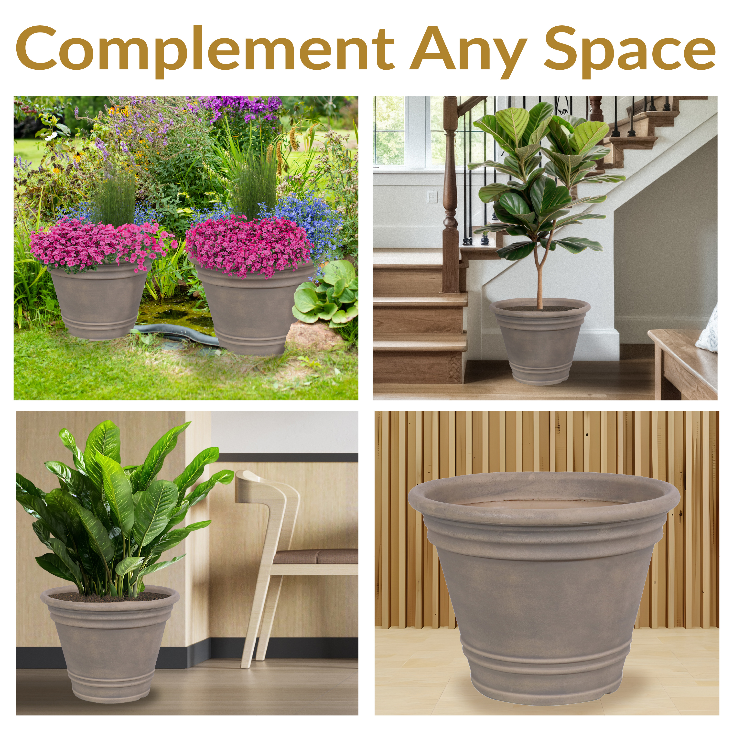 20 in Franklin Dual-Wall Polyresin Planter - Beige - Set of 4 by Sunnydaze - Picture 5 of 8