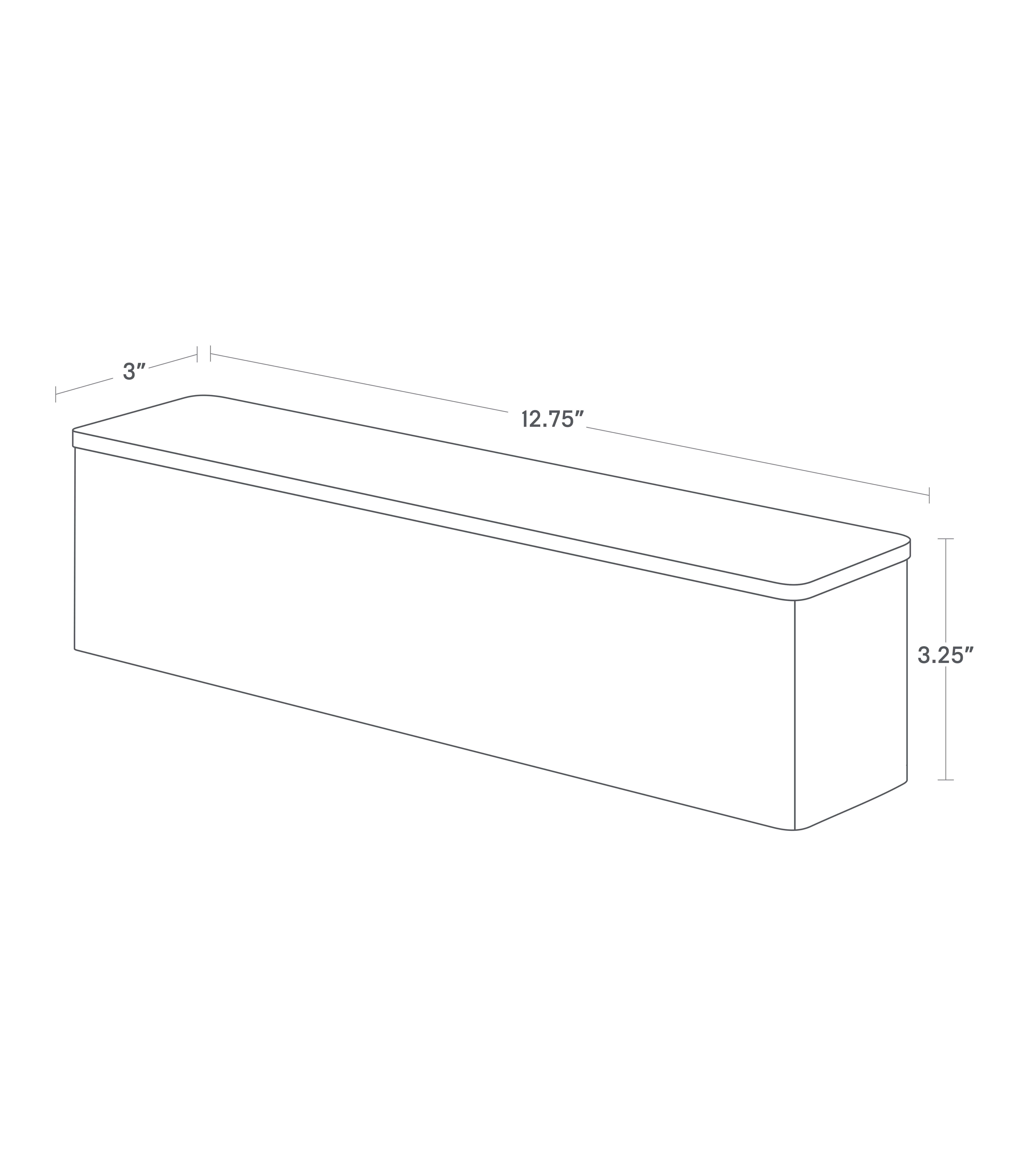 Dimension image for Utensil Case showing a total length of 12.75", height of 3.25" and width of 3".