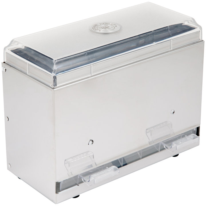 One-sided bulk unwrapped straw dispenser in stainless steel