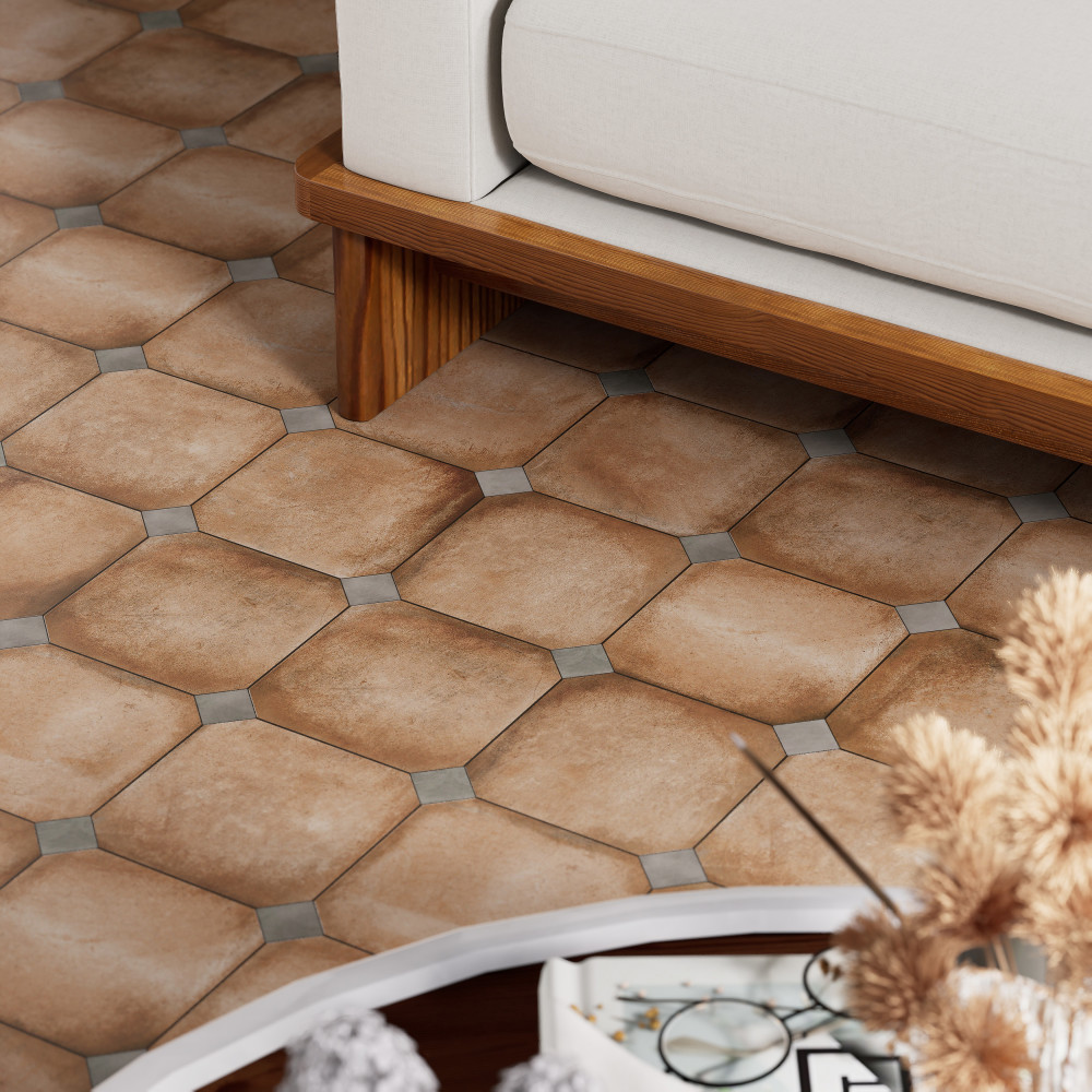 Laverton Octagon Natural with Taco Grafito 7-7/8 in. x 7-7/8 in. Porcelain Floor and Wall Tile