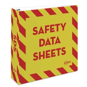 AVE18952, Avery, Heavy-Duty Preprinted Safety Data Sheet Binder, 3 Rings, 3" Capacity, 11 x 8.5 Yellow/Red