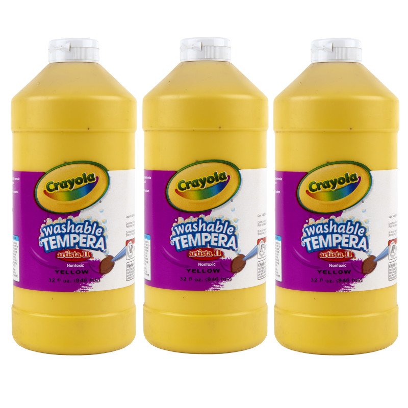 Artista II Washable Tempera Paint, 32 oz, Yellow, Pack of 3