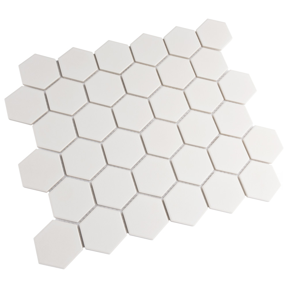 Sample – Gotham 2″ Hex White Porcelain Mosaic Tile