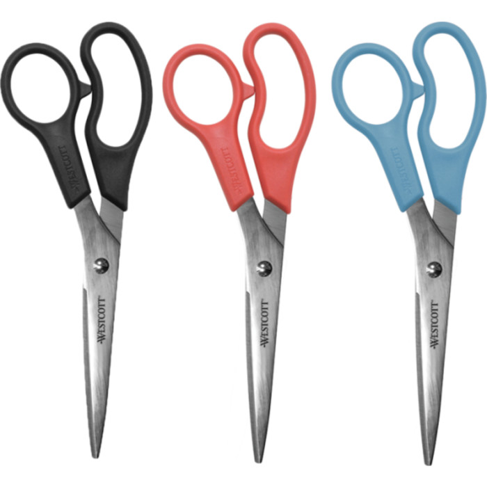 All Purpose Value Scissors, 8" Straight, Assorted Colors, Pack of 3