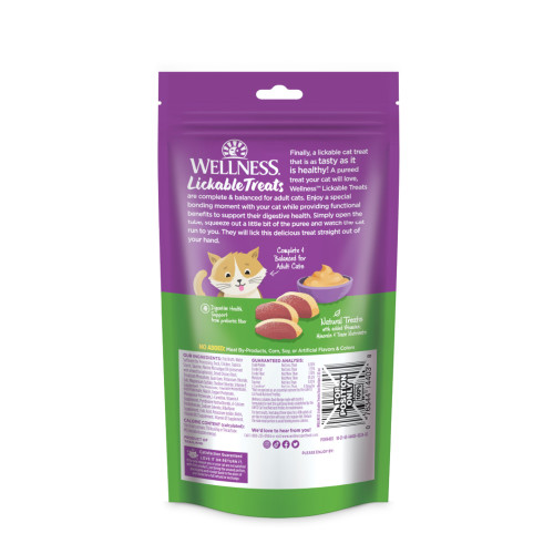 Wellness Lickable Treats Duck Recipe Made with Broth back packaging