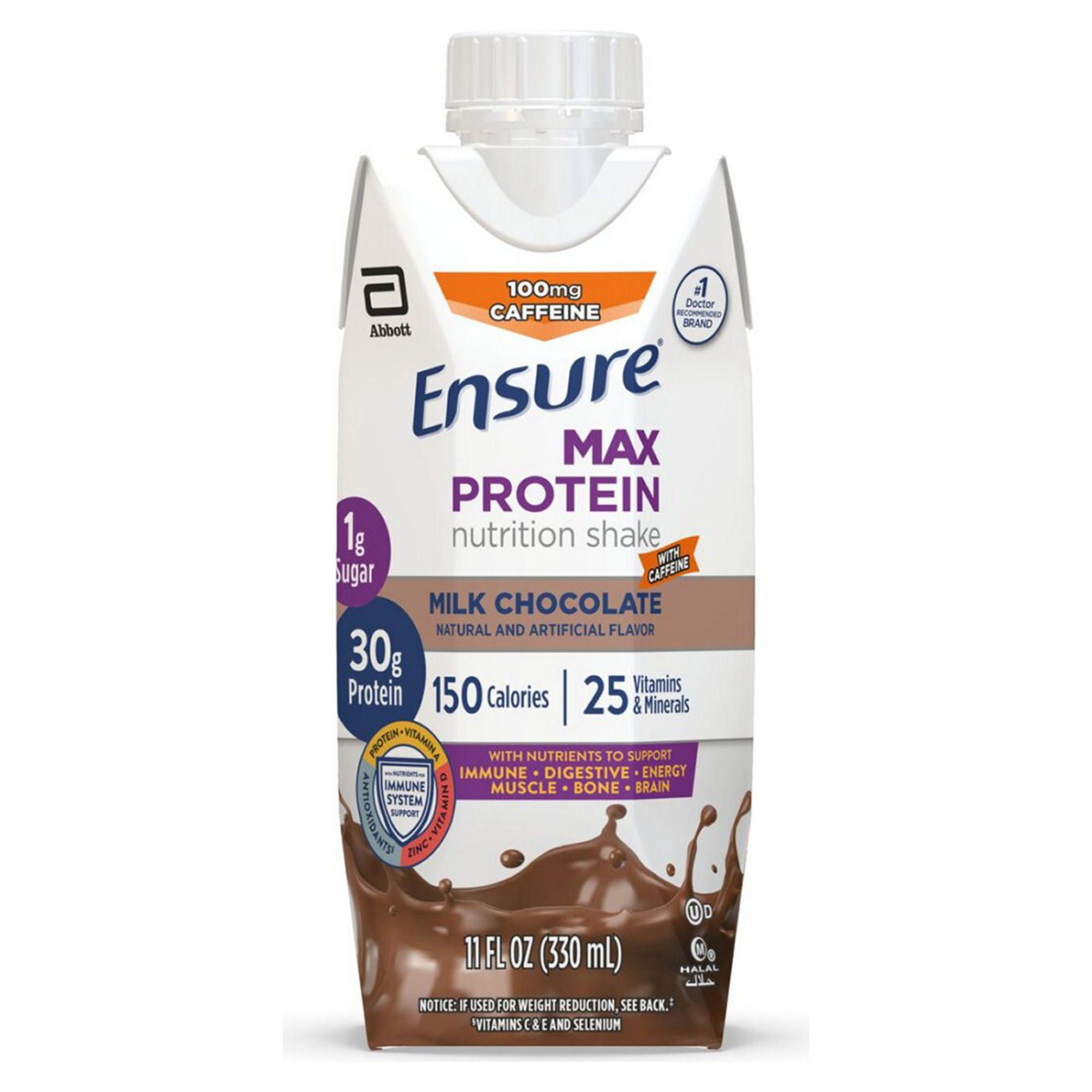 Abbott Nutrition ENSURE, MAX PROTEIN CHOC W/CAFFEINE 330ML (4/PK 3PK/CS