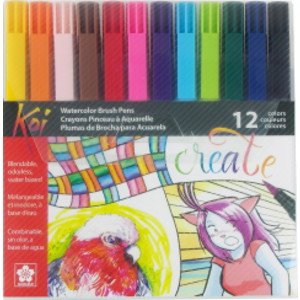 Koi Watercolor Brush Pens, Assorted Colors, 12-Piece Set