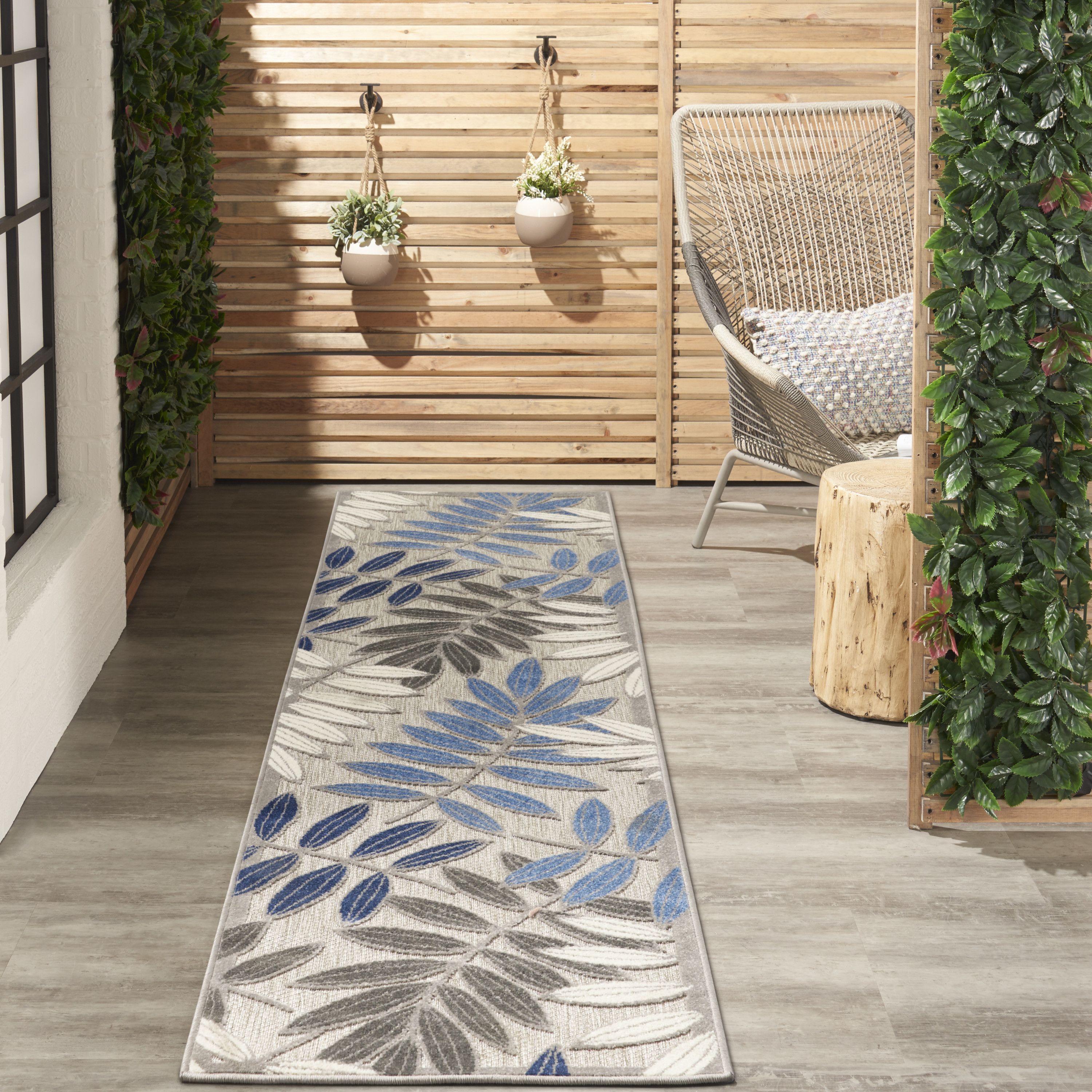 Nourison Aloha 2'3" x 8' Grey Blue Tropical Rug