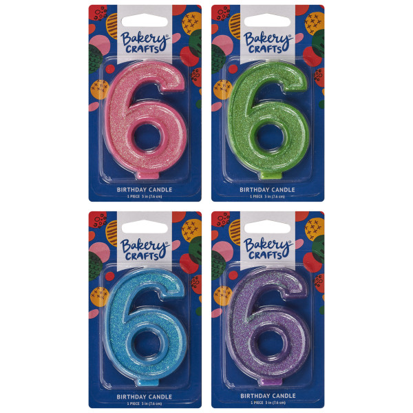 6 Glitter Numeral Candles