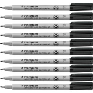 Lumocolor Non-Permanent, Wet Erase, Fine 0.6 mm, Black, Pack of 10