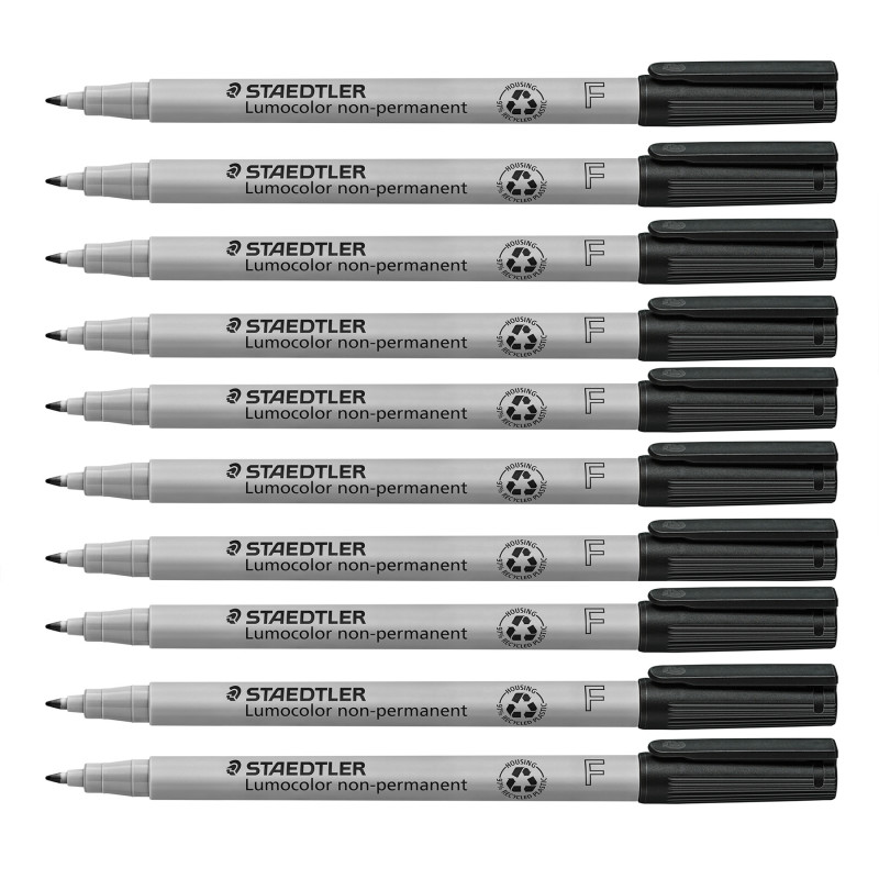 Lumocolor Non-Permanent, Wet Erase, Fine 0.6 mm, Black, Pack of 10