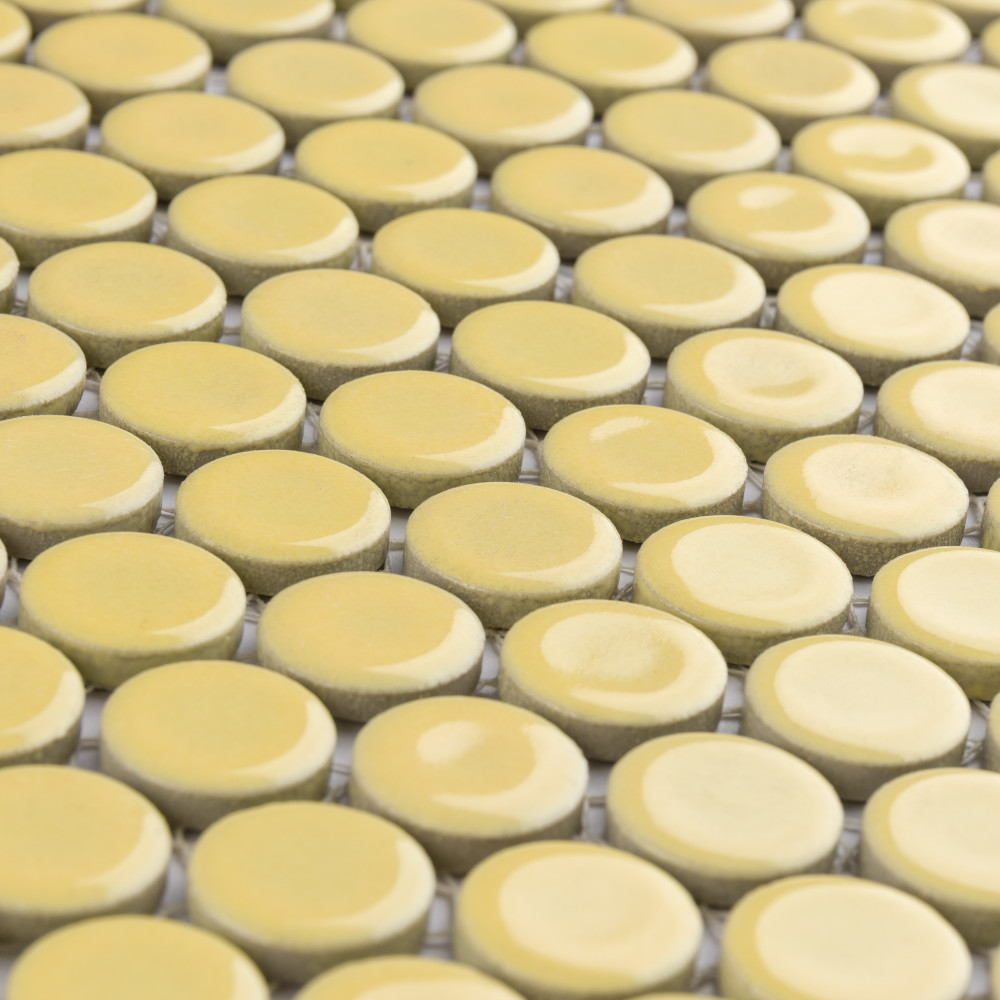 Hudson Penny Round Vintage Yellow 11-7/8 in. x 12-5/8 in. Porcelain Mosaic Tile