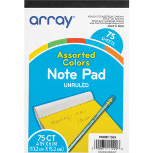 Vibrant Assorted Unruled Note Pad, 4" x 6", 75 Sheets