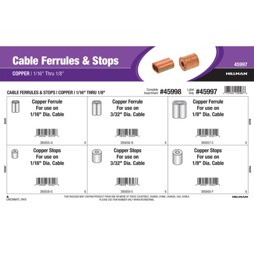 Copper Cable Ferrules & Stops Assortment (1/16