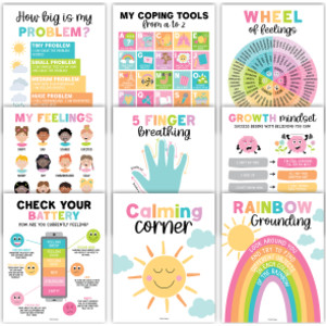 Colorful Calming Corner and Feelings Chart Posters, Set of 9