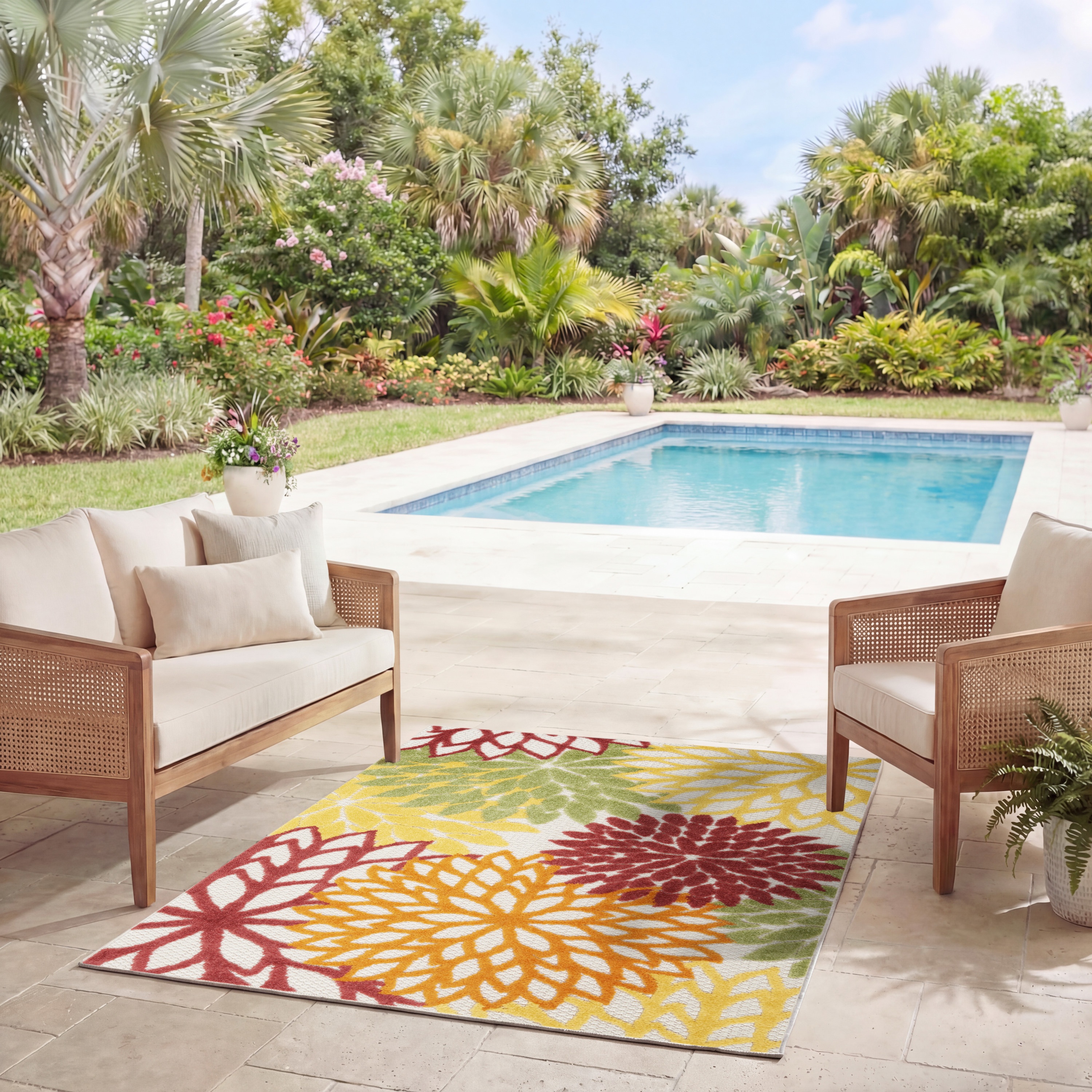 Nourison Aloha 2'8" x 4' Red Multicolor Tropical Rug