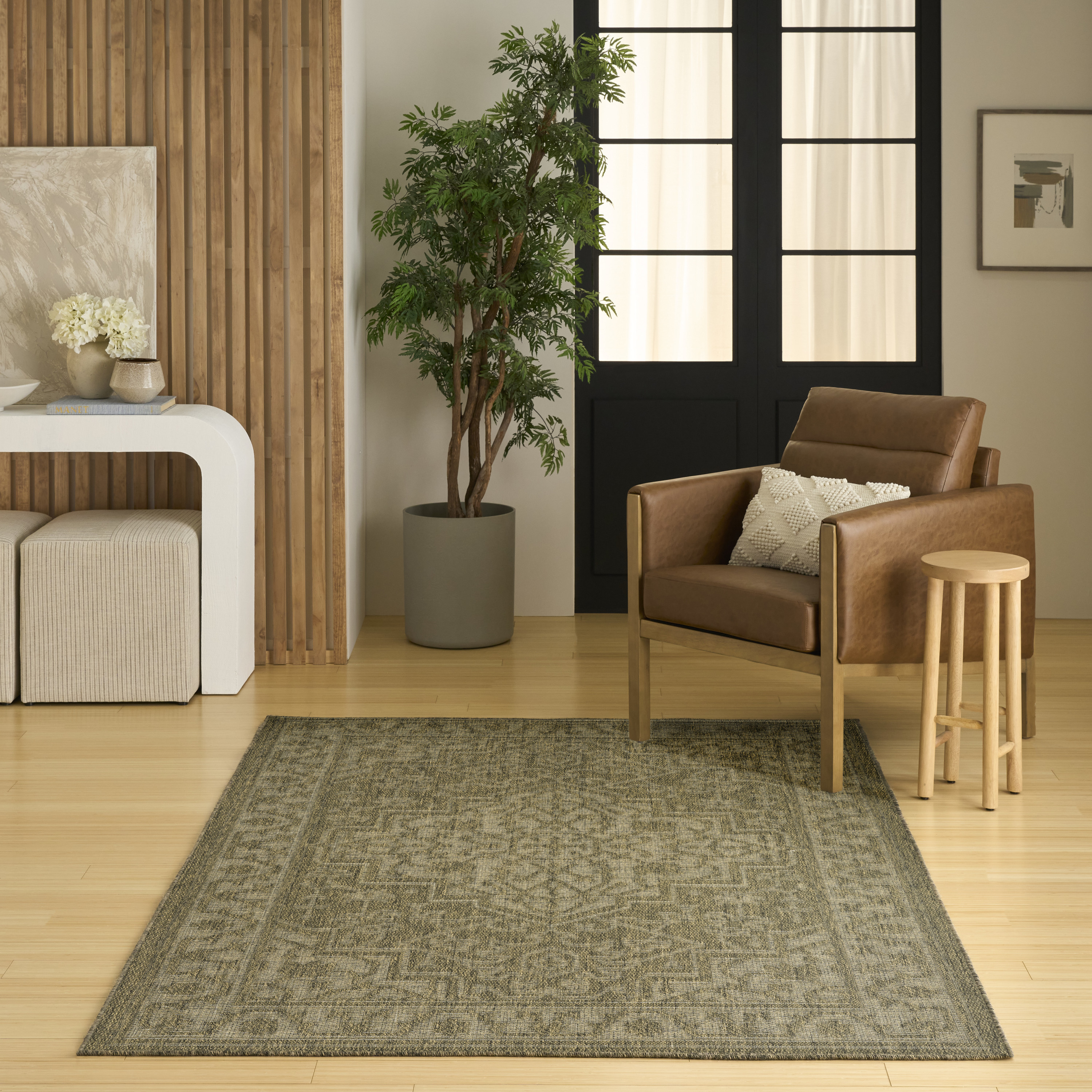 Nourison Tulum 5'3" x 7' Olive Outdoor Rug