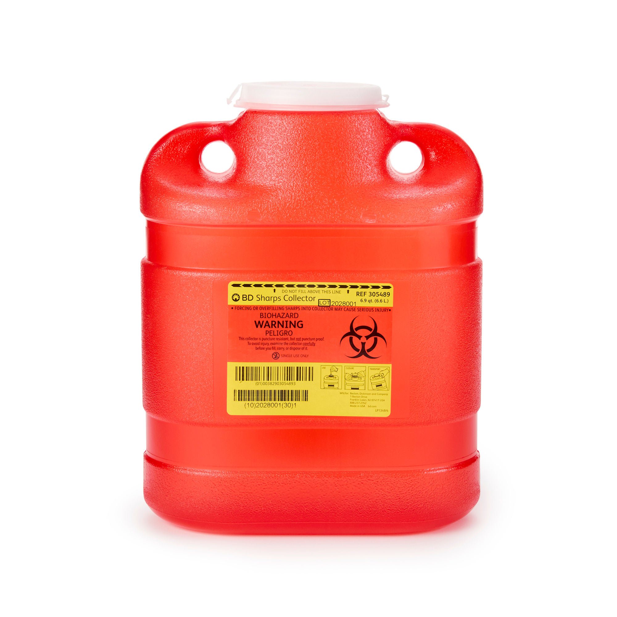 BD Red Sharps Container, 6.9 Quart, 9.4 x 11.5 x 5.3 Inch