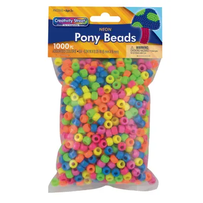 Creativity Street  Pony Beads, Assorted Neon Colors,  6 mm x 9 mm, 1000 Pieces