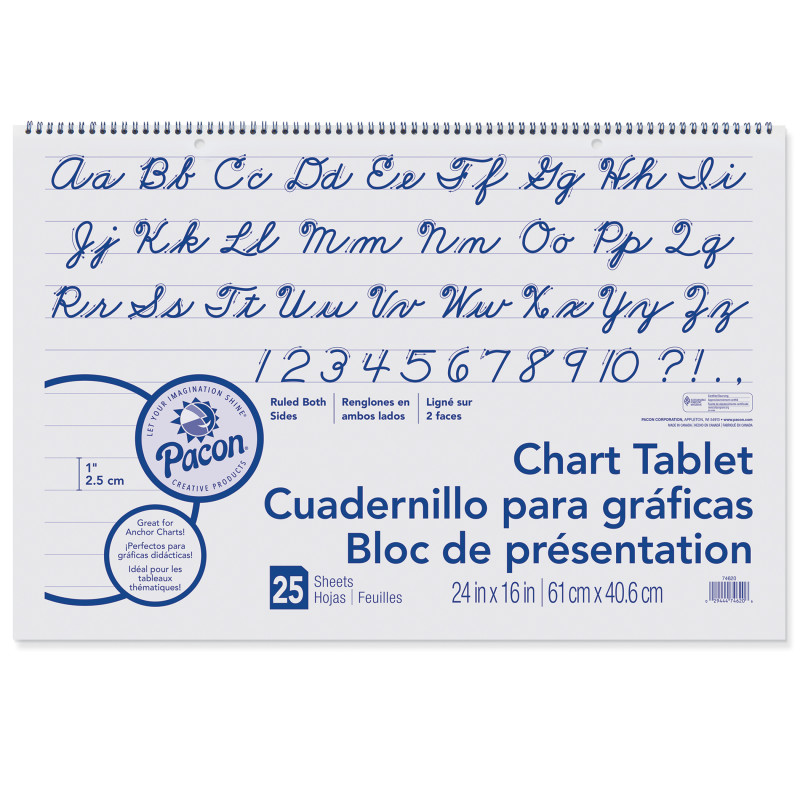 Chart Tablet, Cursive Cover, 1" Ruled, 24" x 16", 25 Sheets