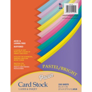 Pastel & Bright Card Stock Assortment, 10 Colors, 8-1/2" x 11", 250 Sheets