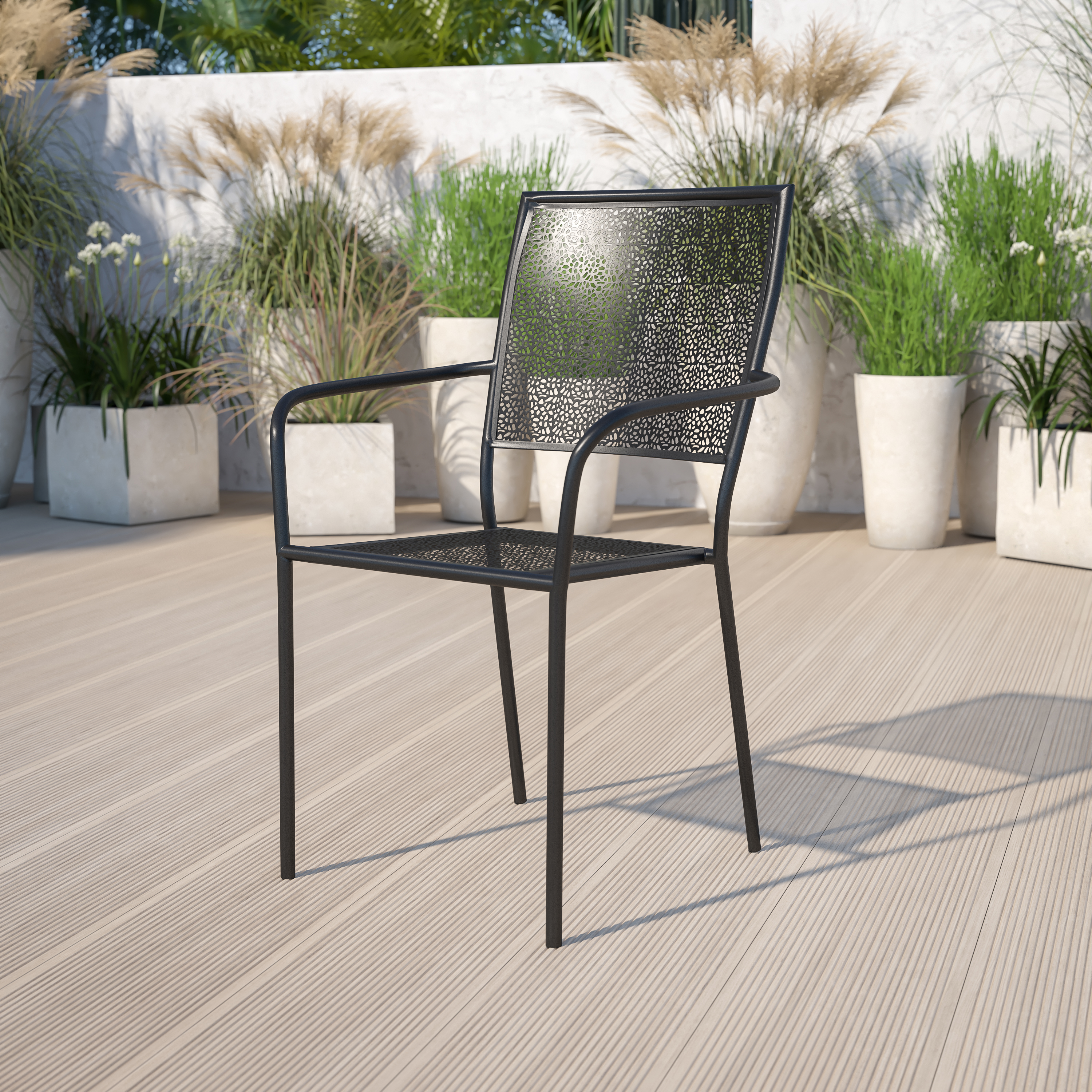 Commercial Grade Sky Blue Indoor-Outdoor Steel Patio Arm Chair with Square Back - Picture 42 of 61