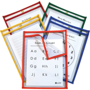 Super Heavyweight Plus Reusable Dry Erase Pockets - Study Aid, Assorted Primary Colors, 9 x 12, Box of 25