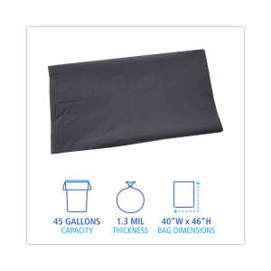 Boardwalk,  LLDPE Liner, 45 gal Capacity, 40 in Wide, 46 in High, 1.3 Mils Thick, Gray