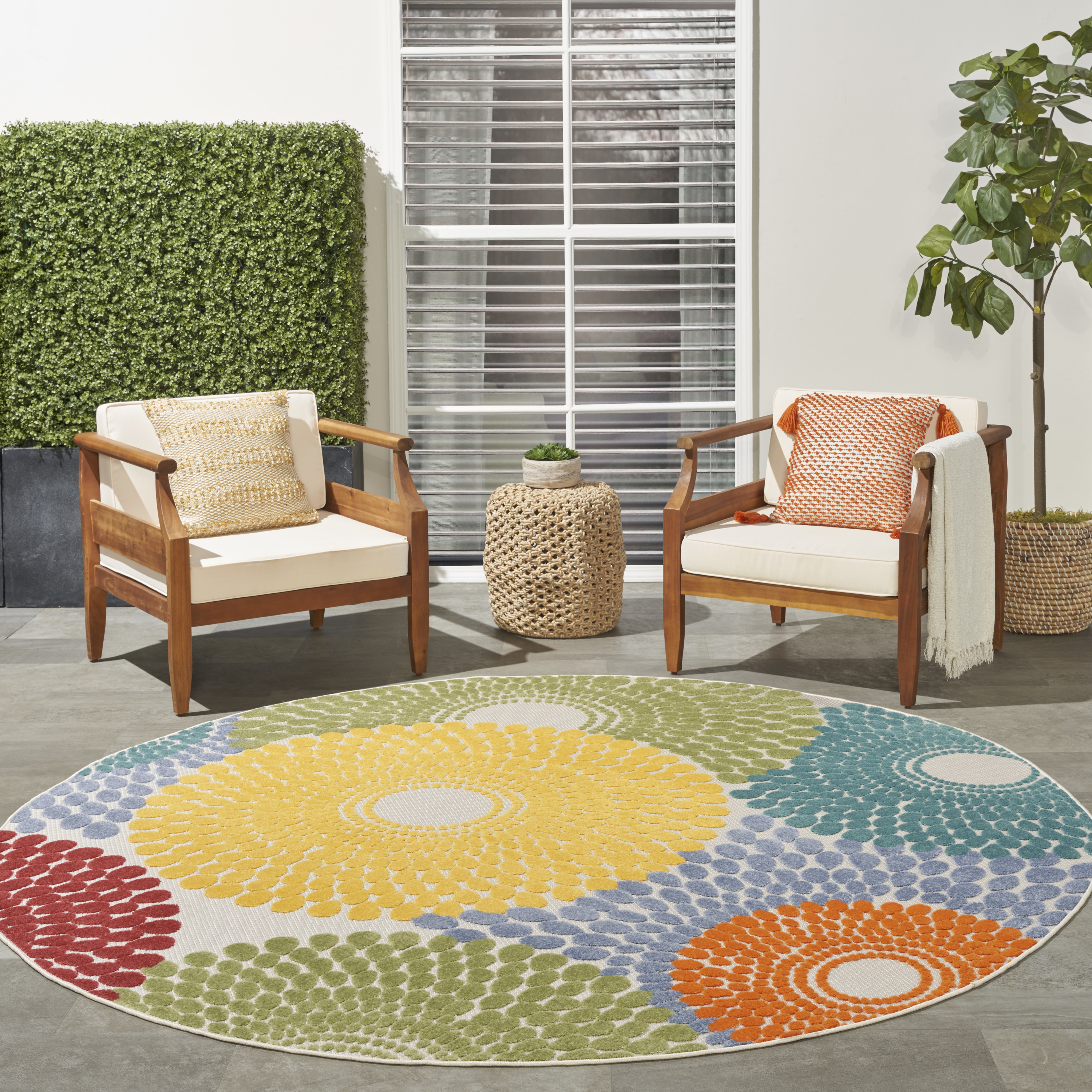 Nourison Aloha 7'10" x Round Multicolor Modern Rug
