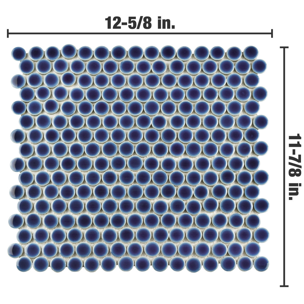 Sample – Hudson Penny Round Smoky Blue Porcelain Mosaic Tile