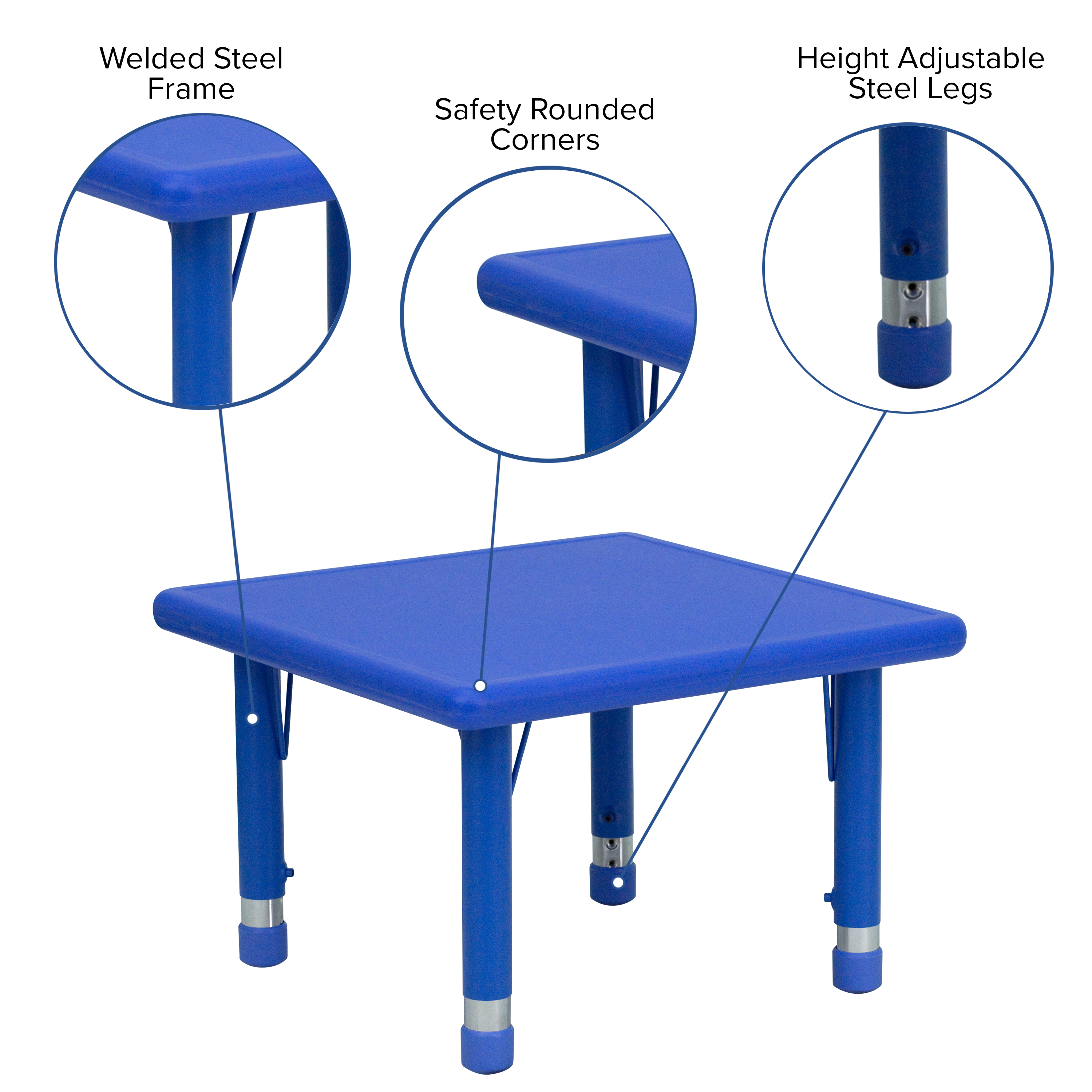 24" Square Natural Plastic Height Adjustable Activity Table - School Table for 4 - Picture 4 of 28
