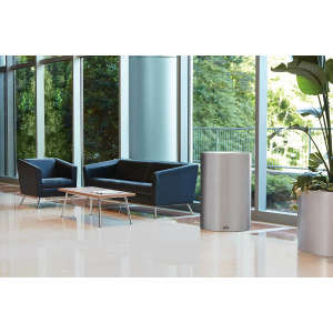 Rubbermaid Commercial, Atrium, Open Top, 55 gal, Aluminum, Silver, Round, Receptacle