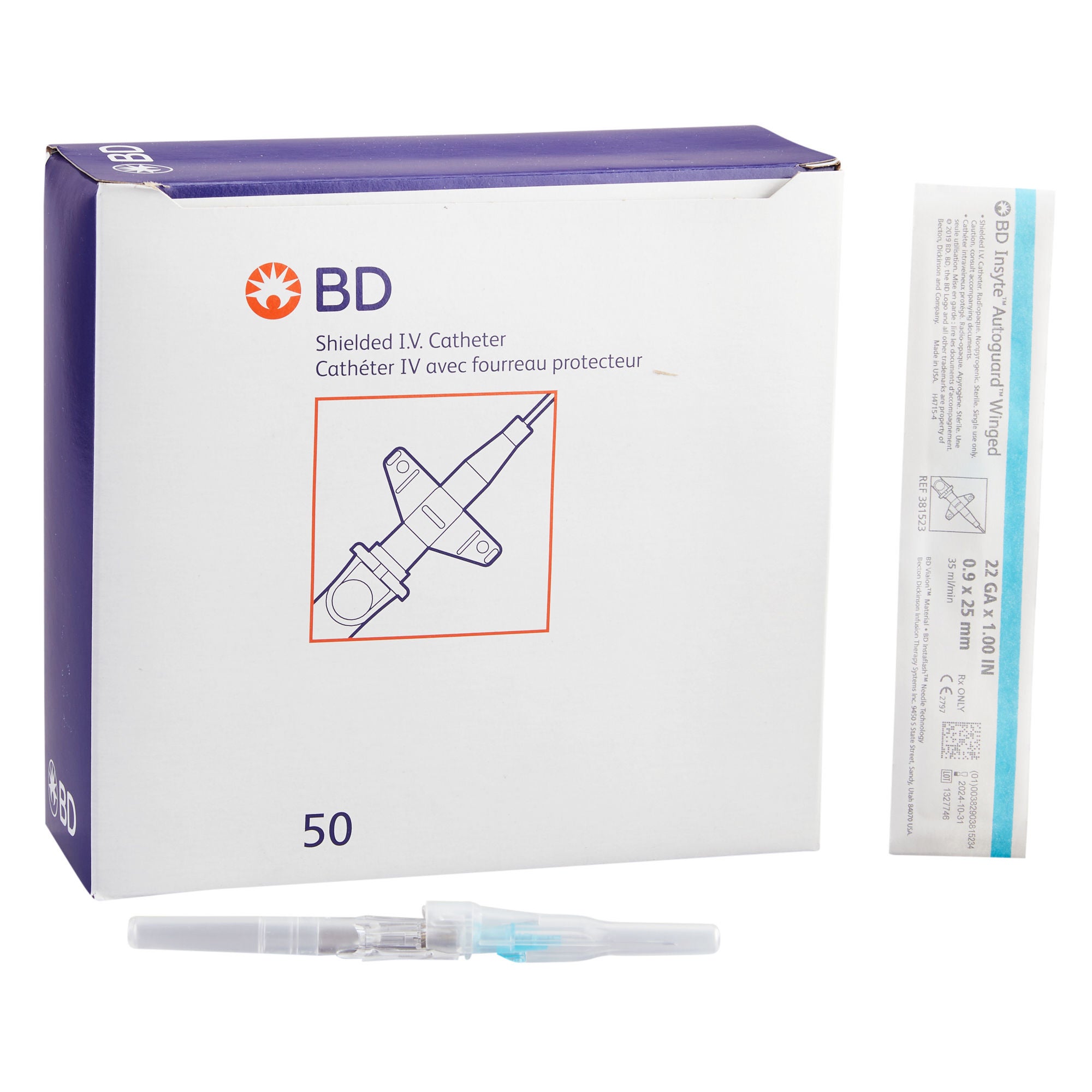 Insyte™ Autoguard™ Peripheral IV Catheter, 22 Gauge, 1 Inch Length