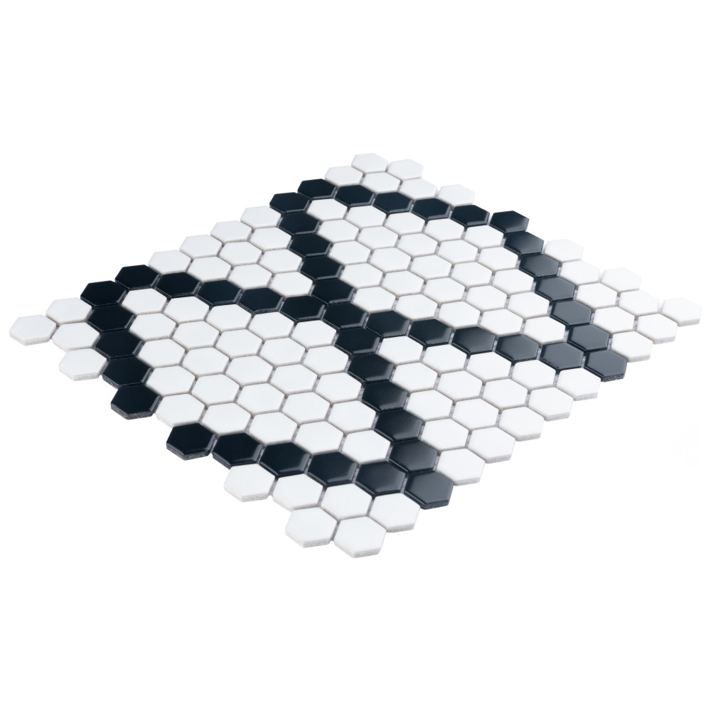 Metro 1″ Hex Matte White w/Black Diamond 10-1/4 in. x 11-7/8 in. Porcelain Mosaic Tile