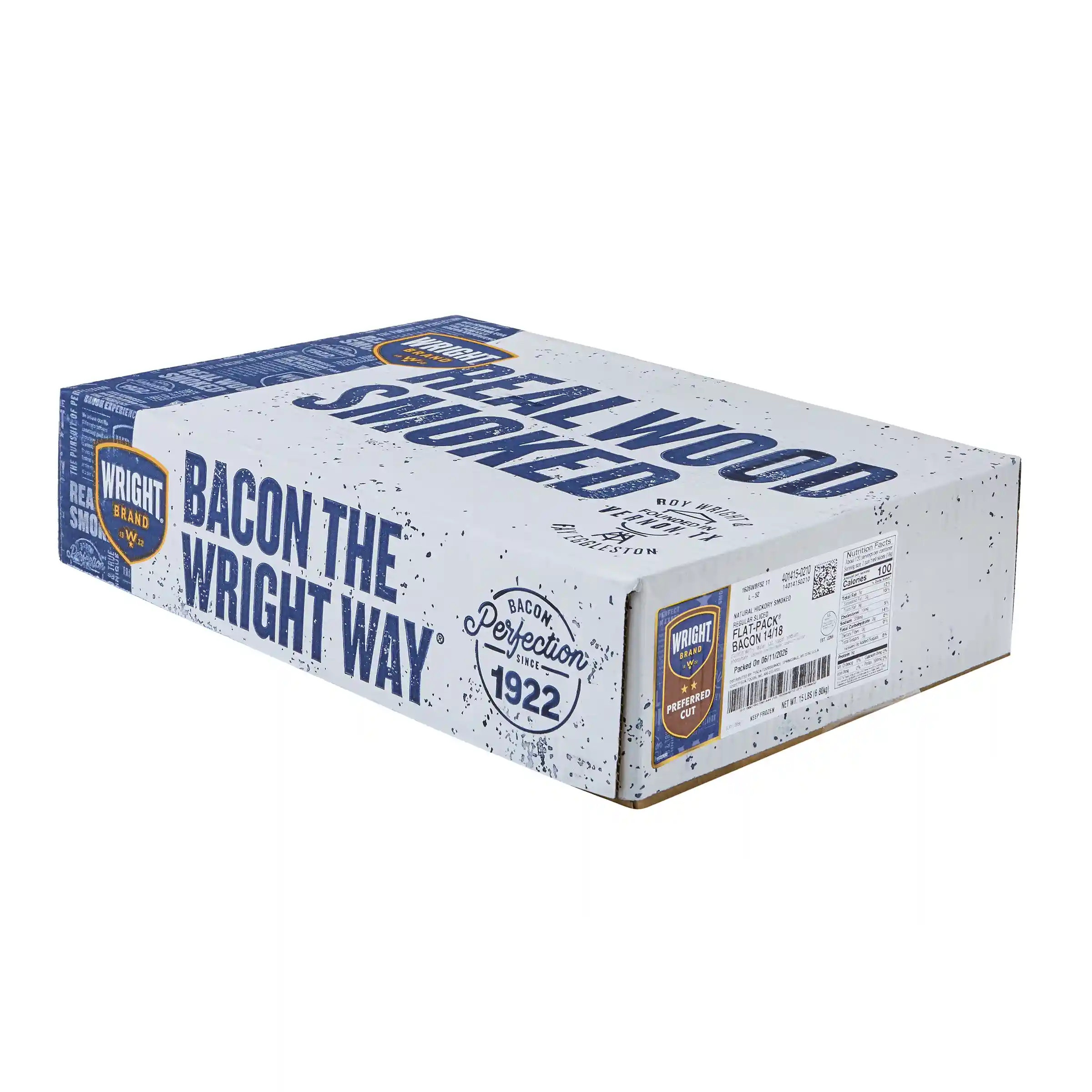 Wright® Brand Naturally Hickory Smoked Regular Sliced Flat-Pack® Bacon, 15 Lbs, 14-18 Slices per Pound, Frozen_image_5