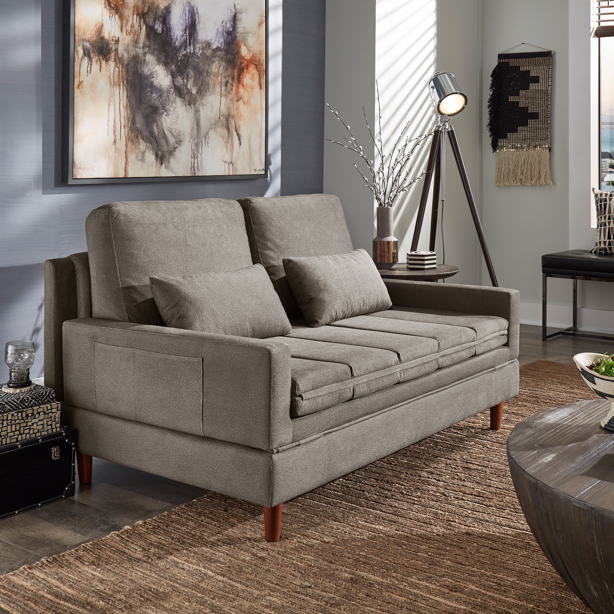 Grey Fabric Upholstered Convertible Settee