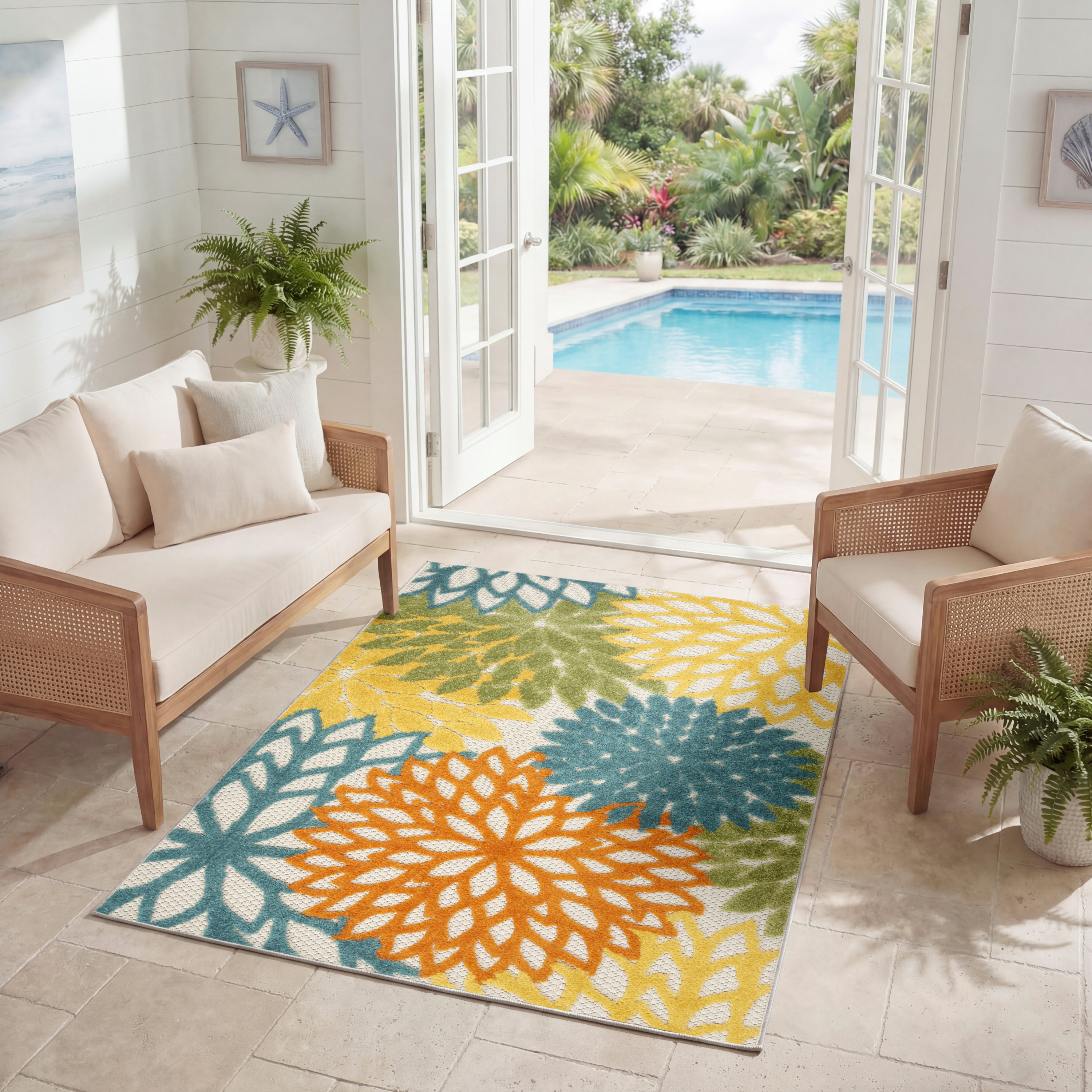Nourison Aloha 3' x 5' Turquoise/Multicolor Tropical Rug