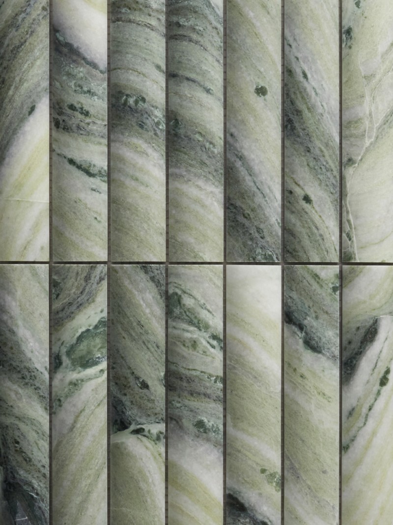 green marble tiles in a row.
