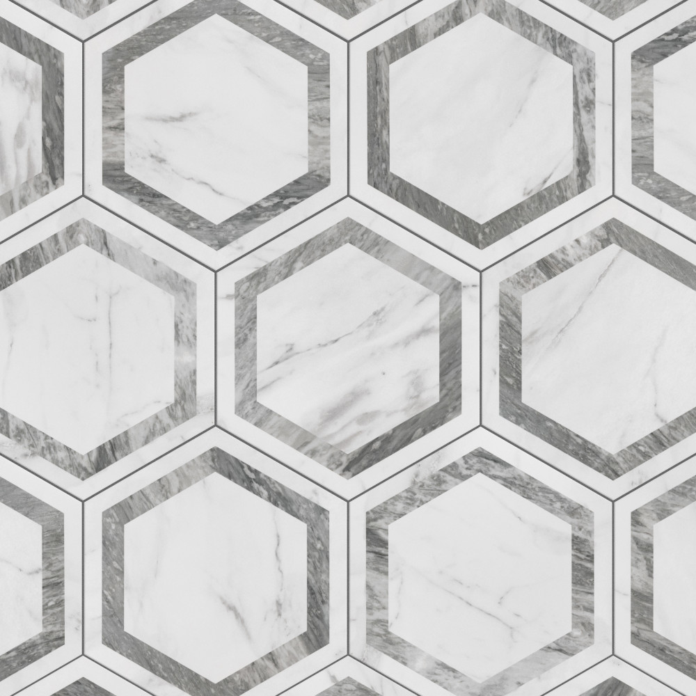 Marbilia Hex Venato Grey Geo with Biotech 11 in. x 13 in. Porcelain Floor and Wall Tile