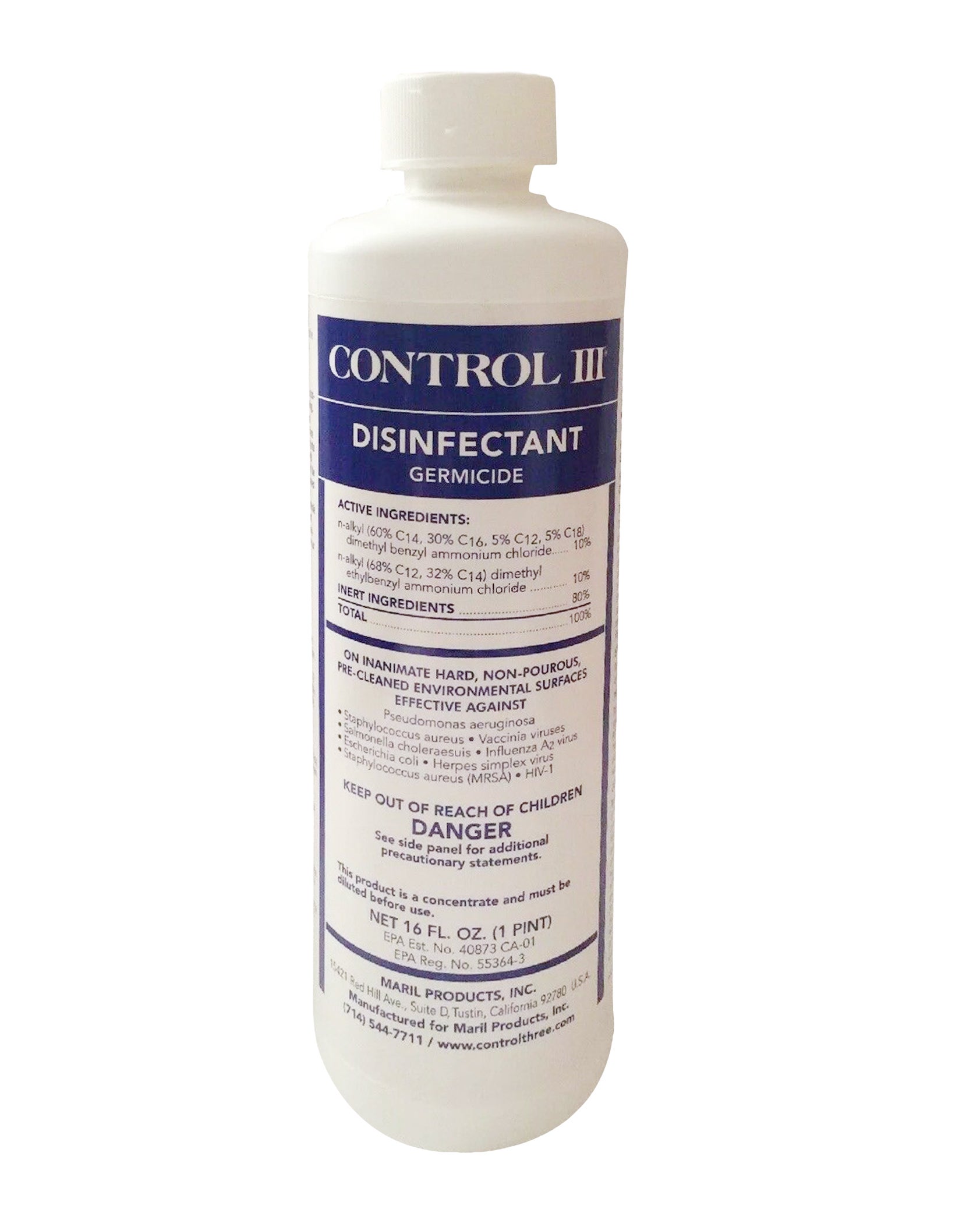 Surface Disinfectant Cleaner Control III® Disinfectant Germicide Quaternary Based Manual Pour Liquid Concentrate 16 oz. Bottle Benzaldehyde Scent NonSterile