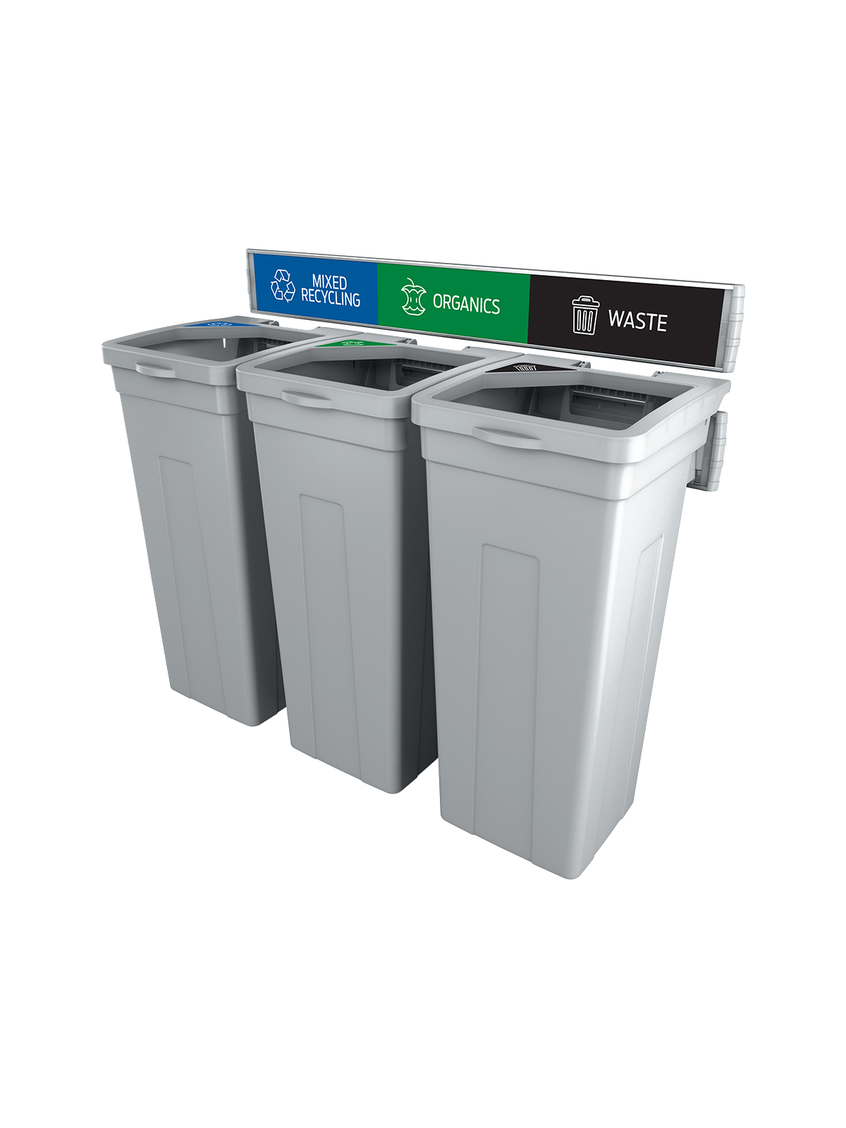 RISE – Triple – Kit – Mixed Recycling-Organics-Waste – Full-Full-Full – Grey-Grey-Grey