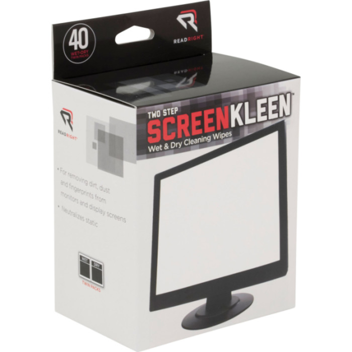Two Step ScreenKleen Wet and Dry Cleaning Wipes, Pack of 40