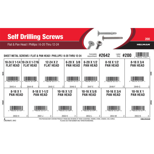 Flat & Pan-Head Phillips Self-Drilling Screws Assortment (#6-20 thru #12-24)