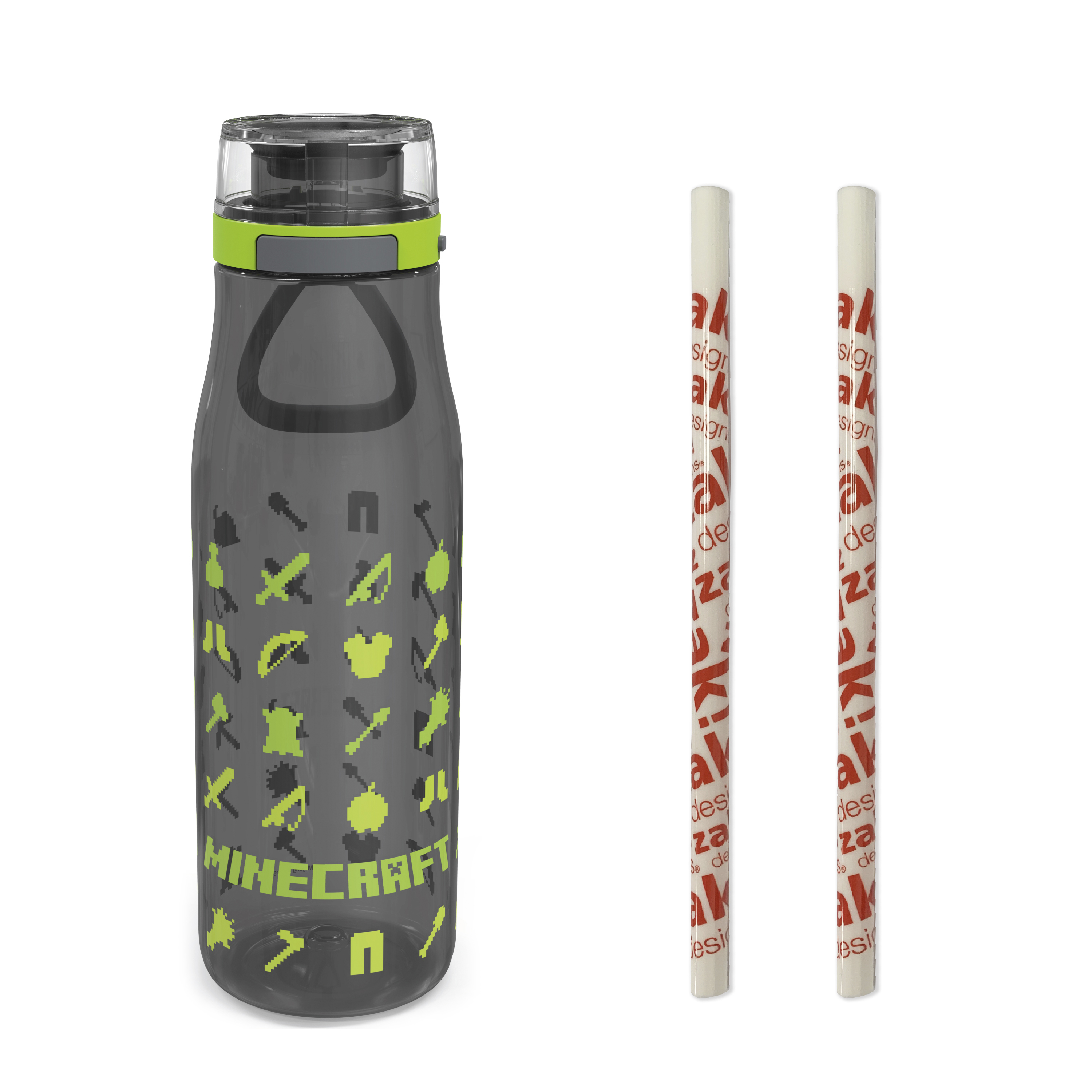 Minecraft 25 ounce Water Bottle and Straws, Weapons and Tools, 3-piece set slideshow image 1